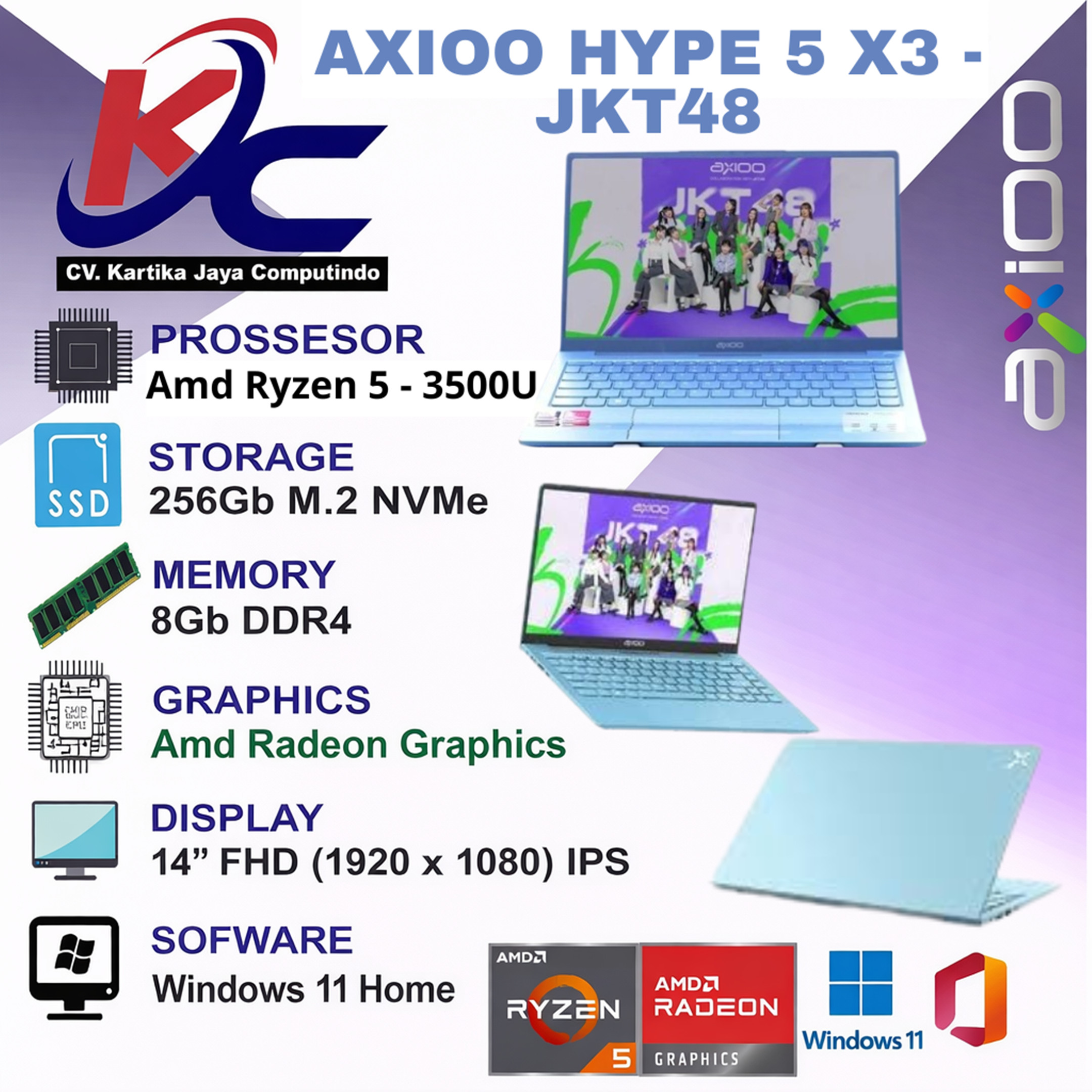 AXIOO HYPE 5 X3 - JKT48  R5-3500/ 8GB/ SSD 256GB/ W11 BLUE
